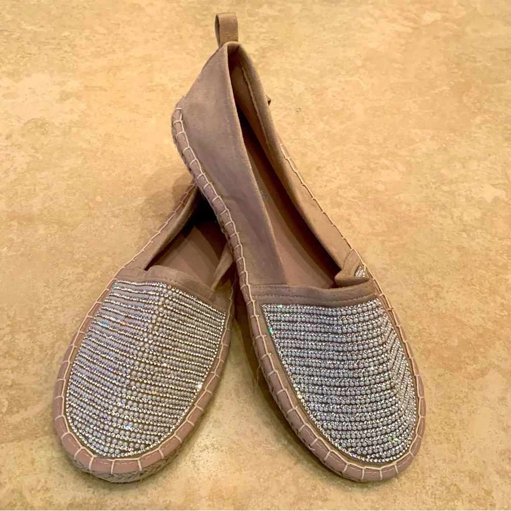 Primark. Pale pink espadrilles.‎ embellished/jeweled w/pearls and rhinest…